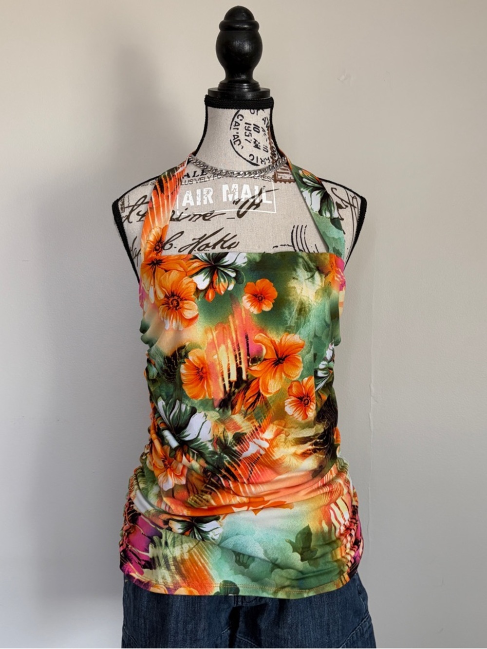 Y2K Suzy Shier orange floral euro summer halter top